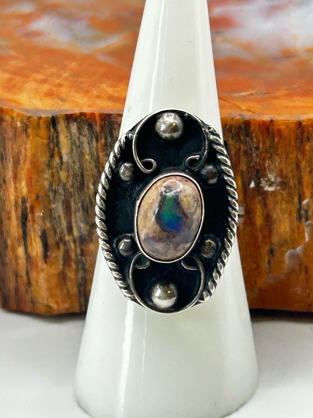 Handmade Sterling Silver Opal Ring - Size 8